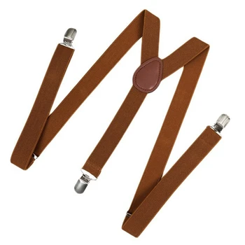 

Unisex Clip on Suspender Elastic Y-Shape Back Formal Adjustable Braces, Brown