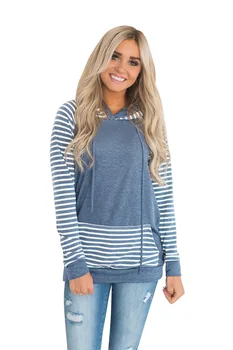 

Woman Sweatshirt Hot Hooded Pullover Striped Long Sleeve Female Sweatshirt Winter and Autumn Basic Casual Loose