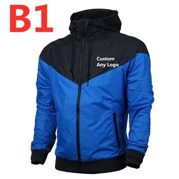 

B1 Print Any Logo Bomber Hooded Jacket Men Casual Slim Patchwork Windbreaker Jacket Male Outwear Zipper Thin Coat Brand Clothing