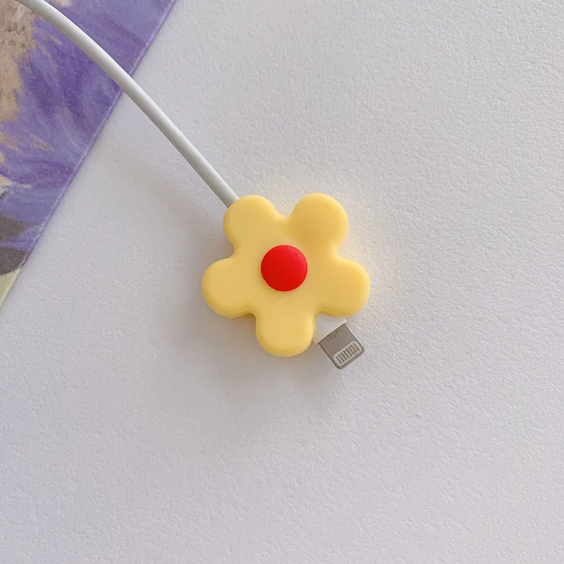 Милое Защитное приспособление в виде цветка Чехол для мобильного телефона USB кабель для зарядки линии передачи данных Предотвращение трещин мультфильм портативный чехол - Цвет: Yellow