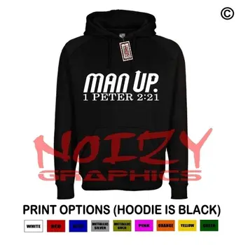 

Man Up #3 1 Peter 2:21 Christian Hoodie Black Sweatshirt Jesus Religious Worship winter summer coat streetwear gym jogger