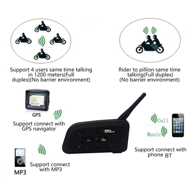 VNETPHONE V4 мотоциклетная рация 1200 м шлем гарнитура и динамики с Bluetooth 4 Rider рация