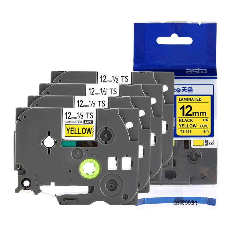 

TIANSE 5pcs Tze631 Tze-631 12mm Tze Tape Compatible Brother Ptouch Printer Label Maker Tape Tz631 Tz-631 Tz 631 Black on Yellow
