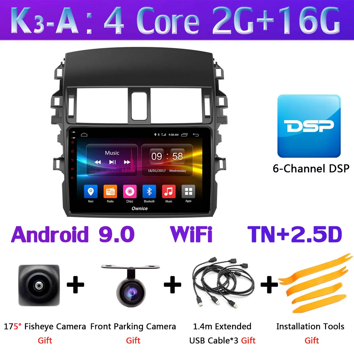 360 ° панорамный 4G LTE Android 9,0 8Core 4G+ 64G DSP CarPlay автомобильный мультимидийный Навигатор Радио плеер для Toyota Corolla 2006-2013 E150 140 - Цвет: K3-A