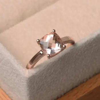 

New Inlaid Square Princess Champagne Ring Rose Gold Plated European and American Classic Simple Engagement Female Ring