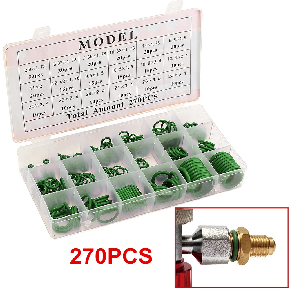 

270 piezas R134A conjunto de sellado de aire acondicionado de goma junta de arandela de O-Ring con Kit de caja de plástico para accesorios de coche