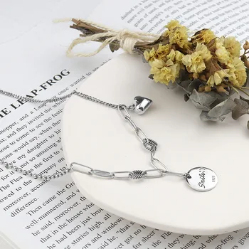 

925 Sterling Silver Smile Round Coin Pendants Necklaces For Women Statement Asymmetry Heart Letter Collars Chokers Neck Jewelry