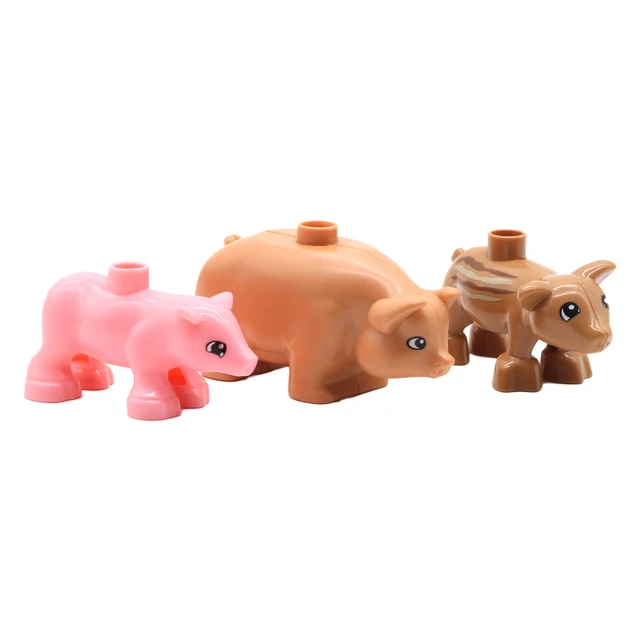 Zoo Animals Series Set Big Size Building Blocks Assemble Accessories Cute Birds Beasts Elephant Tiger Bricks Education Toys Kids Three pigs