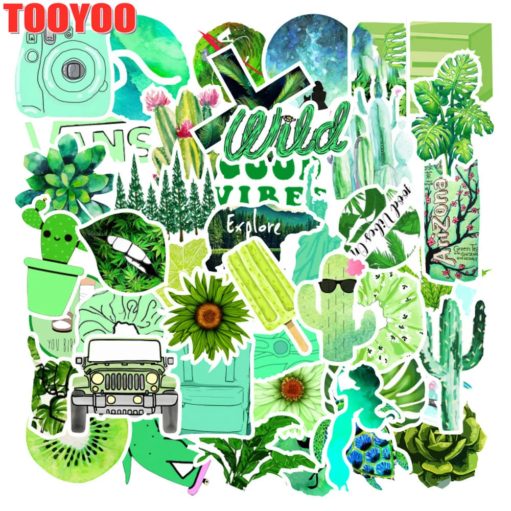 50Pcs/set Green Matcha Travel Singer Stickers For DIY TOY Bicycle Car Motorcycle Skateboard Snowboard Laptop Luggage
