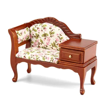

1:12 Wooden dollhouse furniture Miniature sofa dolls decoration handmade simulation mini Bedroom furniture