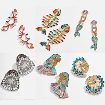 

Dvacaman Fish Bird Earrings for Women Crystal Large Drop Earrings Boho Fringed Tassel Hanging Earrings Bridal Statement Jewelry