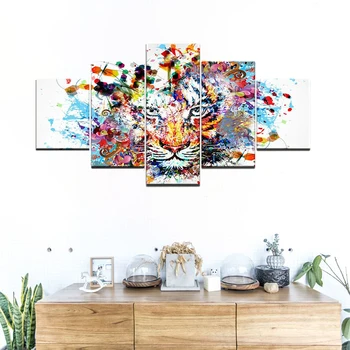 

Wall Art Canvas Painting Colorful Tigers Animal 5 Pieces Print Abstract Painting Modular Poster Print for Living Room Home Decor