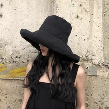 

New Bucket Hat Beach Hat Summer Outdoor Sunscreen Sun Hat Big Brim Solid Color Foldable Sun Hat Women