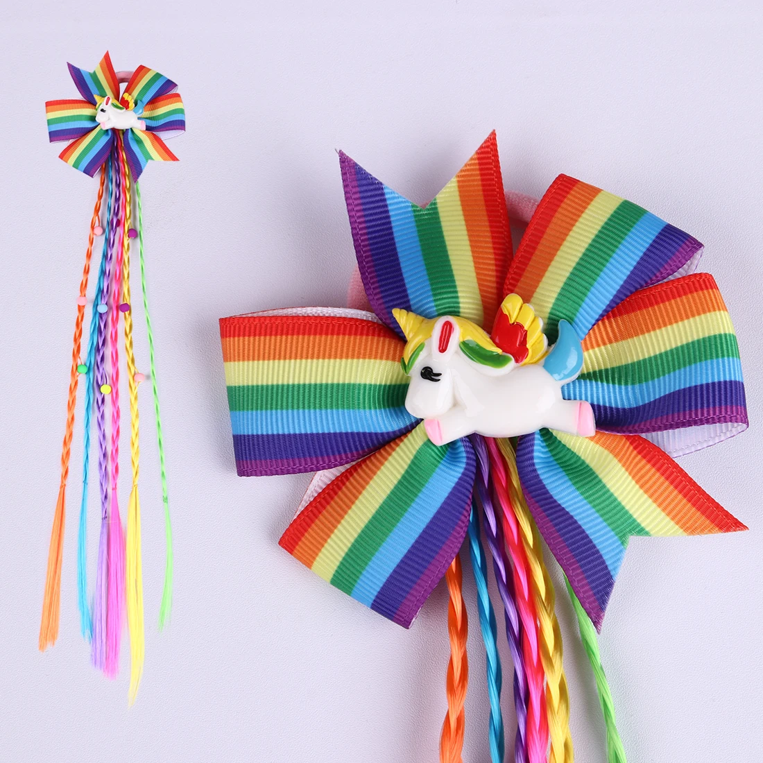 rainbow14 Модные женские парики с единорогом, детские галстуки для волос, Радужный бант, лента для волос для наращивания, цветной парик с единорогом, Русалочка, аксессуары для волос - Цвет: rainbow14