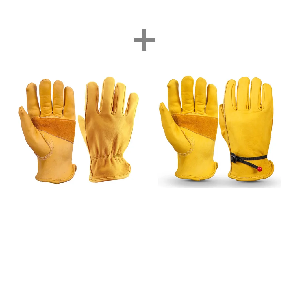 [AETRENDS] Flex Grip Leather Work Gloves Stretchable Wrist Tough Cowhide Working Gloves(Gold, S, M, L, XL) O-0047 - Цвет: Yellow 1 Yellow 2