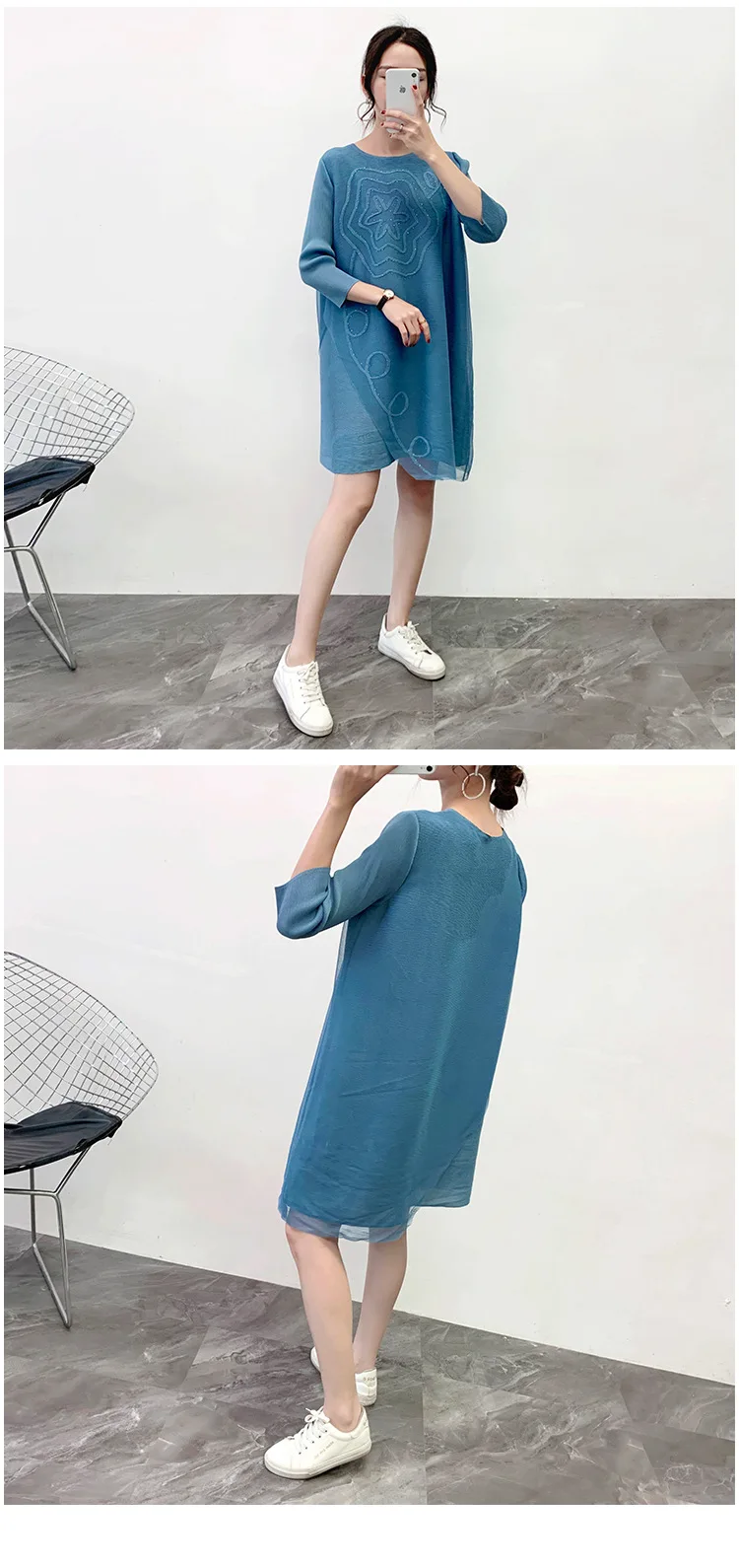Модное Плиссированное Платье с принтом MIYAKE, новинка весны, женские свободные платья большого размера со складками
