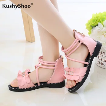 

KushyShoo Kids Sandals Summer 2020 New Fashion Korean Children Princess Shoes Solid PU Soft Bottom Roman Toddler Girl Sandals