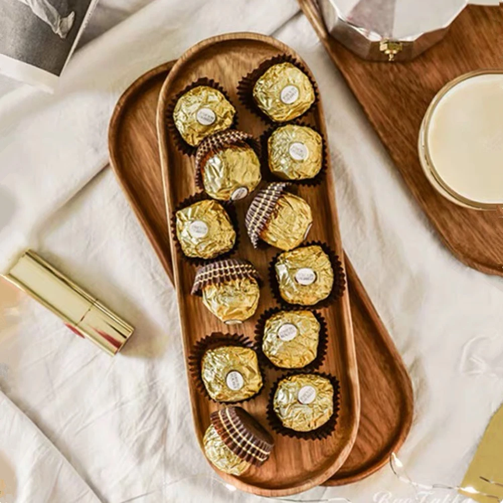 

Wooden Tableware Fruit Dessert Plate Oval Solid Wood Pan Plates Cake Dishes Kitchen Household Tea Food ServingTray Home Decorate