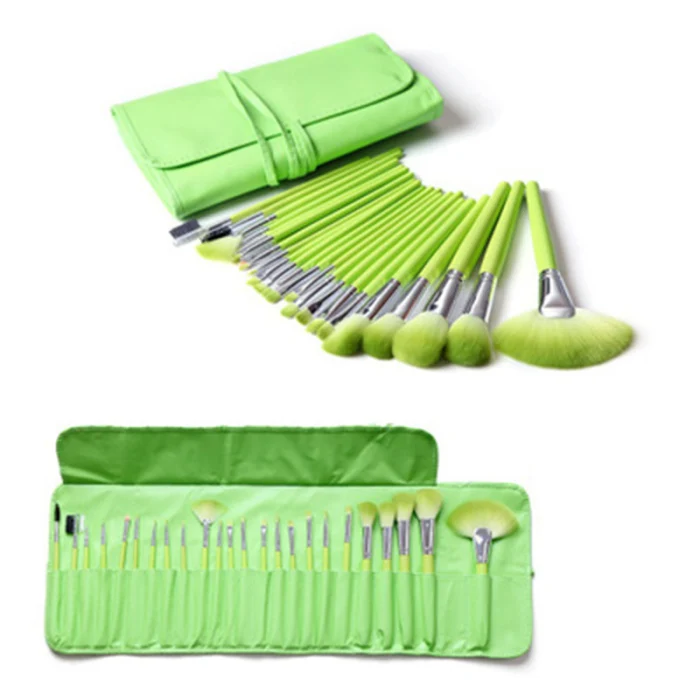 24Pcs Green Makeup Brush Set Foundation Powder Blending Concealer Eye Shadows Blushes Premium Synthetic Makeup Brushes