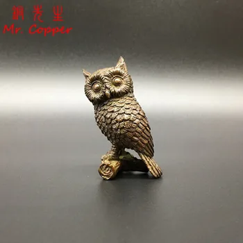 

Solid Copper Owl Standing on Tree Branch Ornaments Vintage Brass Cute Little Animal Owls Miniature Figurines Tea Pets Desk Decor