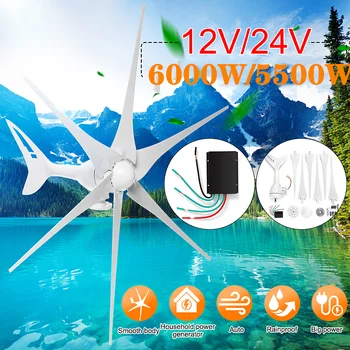 

6000W Wind Generator+Controller 12V/24V 3/6 Blade Black Wind Turbines Horizontal Home Powers Windmill Energy Turbines Charge