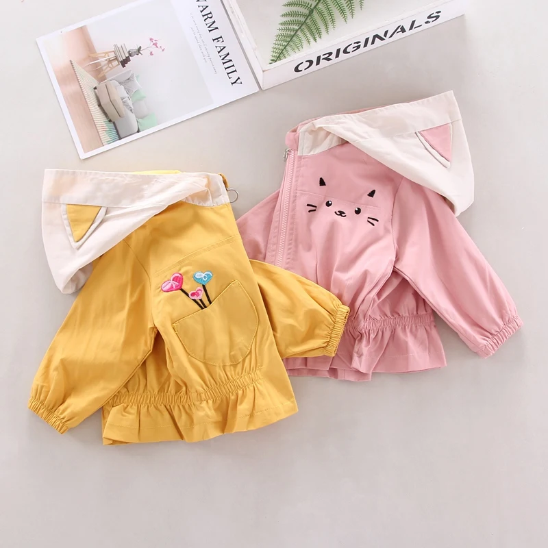 

Outerwear Girls Windbreaker Spring Autumn Jacket Girl Cartoon Candy Color Ear Hooded Coat Cute Children Clothingl