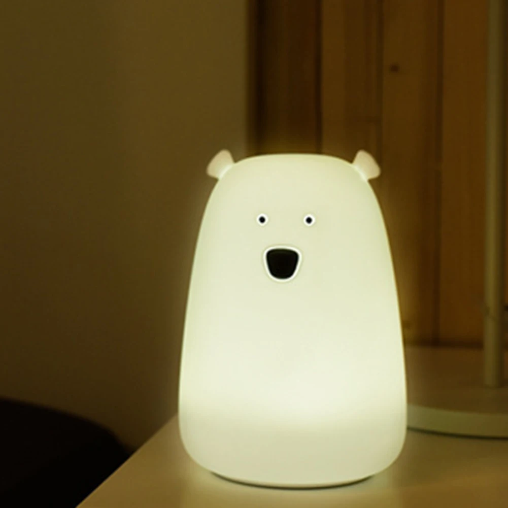 USB Rechargeable Kids Led Dimming Luminous Bedside Night Light Multicolor Cartoon Toy Cute Bear Pressure Reducing Gift Bedroom
