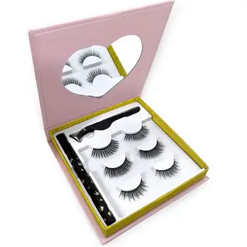 

High-End Suit False Eyelashes And Eyeliner Kit No Glue Non Magnetic 3 Pairs Waterproof Reusable Eyelashes Eyeliner 3D Eyelashes