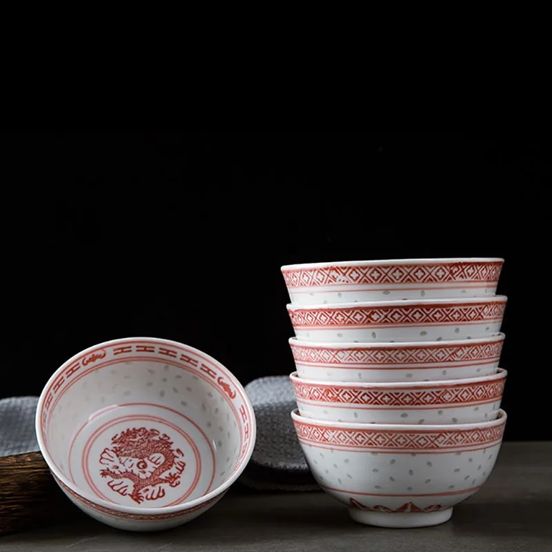 4 5 дюймов Цзиндэчжэнь керамическая миска для рамен винтажная красная фарфоровая