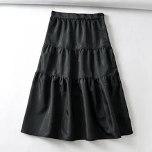 RR Taffeta многослойные юбки, женская модная свободная Однотонная юбка, женская элегантная плиссированная юбка на молнии, юбки до середины икры для женщин