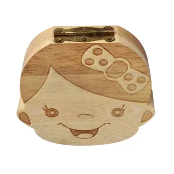

English Baby Fallen Tooth Box Wood Box FrenchText Baby Boy Girl Wood Case Save Milk Teeth Collection Organizer New Sale