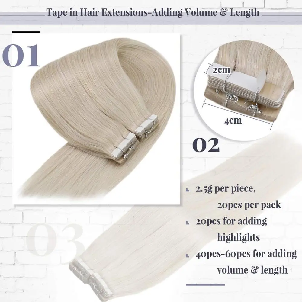 VeSunny Tape in Hair Extensions Invisible Real Human Hair 50gr/20picec Ombre Seamless Glue on Skin Weft