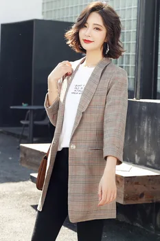 

Women's jacket 2019 autumn new casual fashion temperament slim slimming single buckle lattice small suit women's clothes