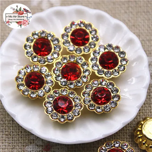 red 50pcs 50 шт. 10 мм разноцветные блестящие стразы Круглые Цветочные пуговицы домашние фигурки для сада Кабошон Скрапбукинг DIY аксессуары - Цвет: red 50pcs