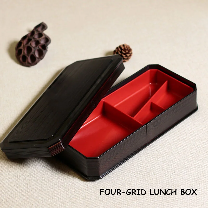 Four-grid lunch box Bento Box миска для суши с крышкой мульти-отсек чехол угря-бокс Ланч-бокс бизнес-Набор пластиковая посуда ужин Черный изолированный ящик 1 шт - Цвет: Four-grid lunch box