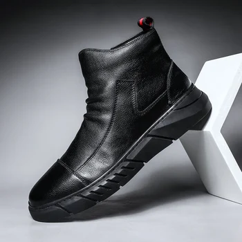 

2020 New Autumn Winter Men Shoes Waterproof Shoes Leather Black Men Soft Face Sports Casual Breathable ZIP Running Men Shoes