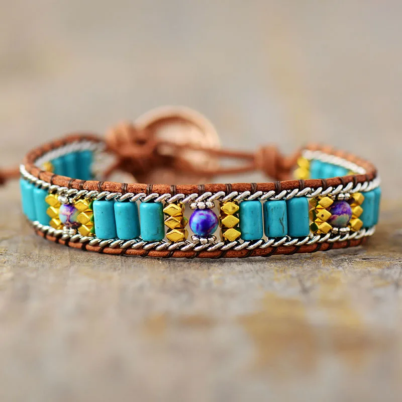 Latest Bohemian Wrap Bracelet Turquoises Chain Weaving Statement Wristband Bracelet Teengirls Jewelry Gifts for Women