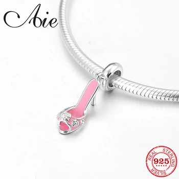 

New rose pink high-heeled shoes 925 Sterling Silver fine Pendants Beads Fit Original European Charm Bracelet Jewelry making