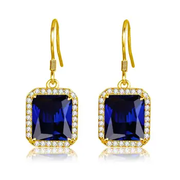 

Sapphire Drop Earrings For Women Classic Gold Earrings 18k Square Gemstone With Diamond Silver Jewelry Wedding Birthstone Gift