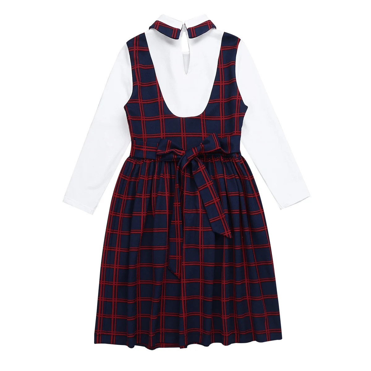 Kids Children Students Girls Uniform Long Sleeves Lapel Plaid A-line False Two-piece Dress for Birthday Party School Uniforms
