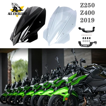 

For KAWASAKI Z250 Z400 Windscreen Windshield Shield Screen with Bracket Z 250 400 2019 Black & transparent