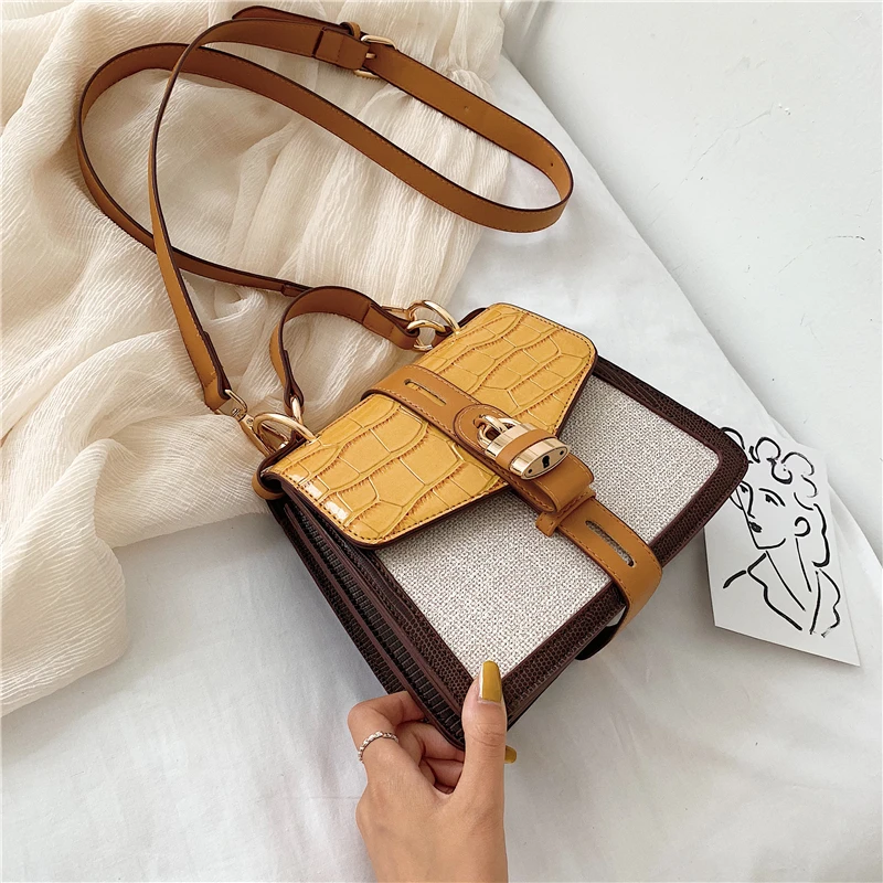 

Burminsa Chic Patchwork Small Crossbody Bags For Women Crocodile Pattern Design Flap Ladies Shoulder Bags Young Female Handbags