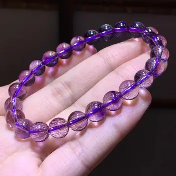

Natural Purple Super Seven 7 Rutilated Quartz Crystal Round Beads Bracelet 8.1mm Women Men Rare AAAAAA Certificate