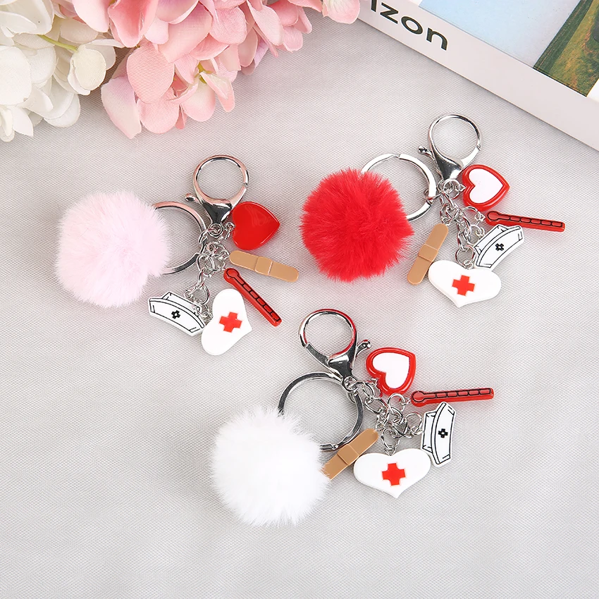 1Pc Handtasche Schlüsselring Mit Puffer Ball Nurse Medical Set Stil Schlüsselbund Rresin Charme Mode Schmuck Geschenke – Detail 1