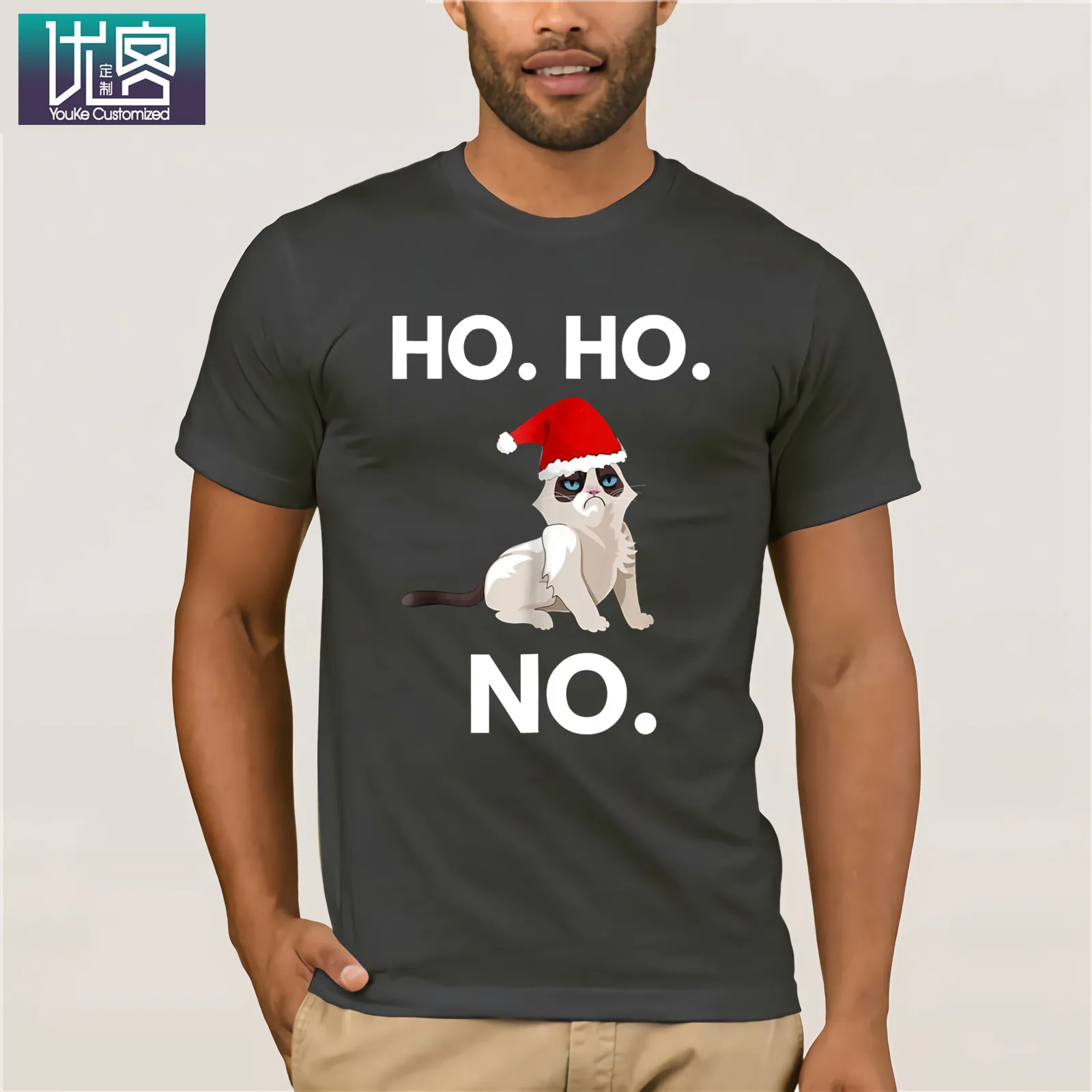 Ho No Christmas Ca забавная Рождественская футболка с коротким рукавом, Уникальные повседневные топы с коротким рукавом, хлопковая футболка, подарок - Цвет: Charcoal Gray