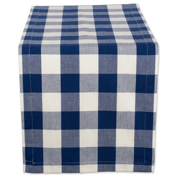 

Checkered Table Runner Cotton Modern Design Elegant Decor for Indoor Outdoor Events 30X275cm Blue and White