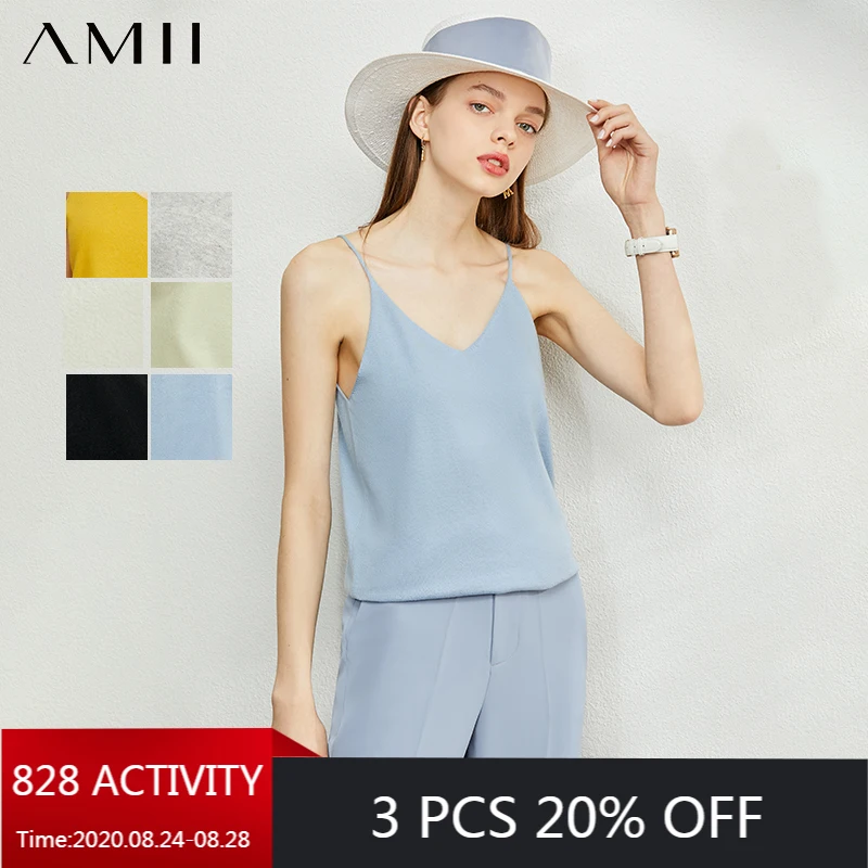 AMII Minimalism Spring Summer Knitted Soft Solid Vest tops Women Causal Vneck sleeveless Camisole Top Women 12040170 AMII Minimalism Spring Summer Knitted Soft Solid Vest tops Women Causal Vneck sleeveless Camisole Top Women 12040170
