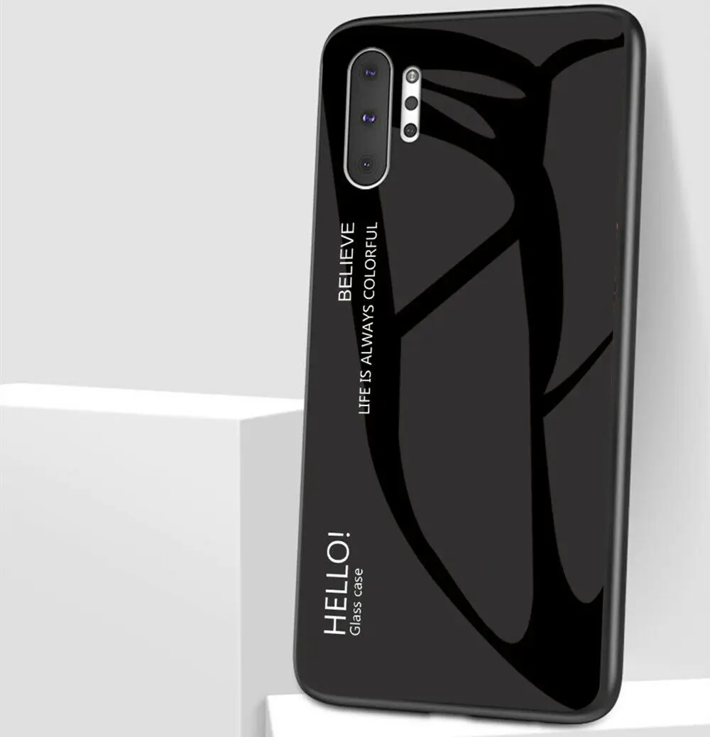 Для samsung Galaxy Note 10 Plus Note 9 S9 S10E для iPhone 7 8 Plus X XR XS MAX Роскошный тонкий гибридный чехол с градиентным стеклом - Цвет: Черный