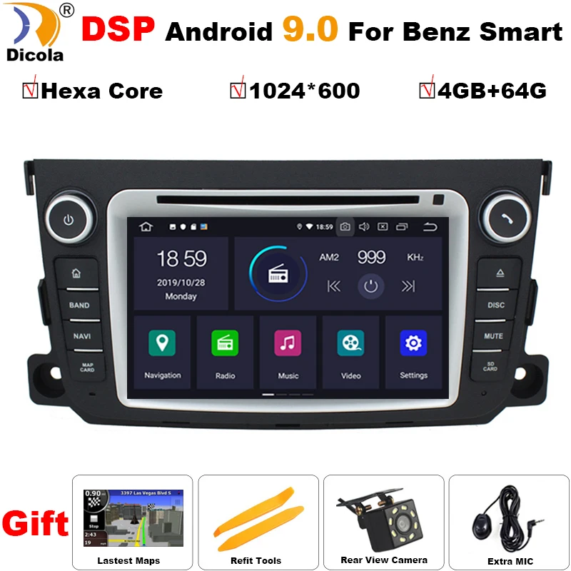 

PX6 DSP Android 9 Two Din 7 Inch Car DVD Player For Mercedes-Benz Smart Fortwo 2012-2014 Wifi GPS Navigation FM Radio RDS DVR
