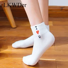 LKWDer, 5 пар, женские носки, весна-лето, короткие, цилиндрические, алфавитные, хлопковые носки, с вышитыми буквами, носки-лодочки для женщин, Meias